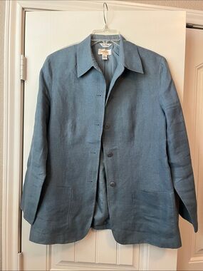 Classic Women's Linen Button Jacket - Blue